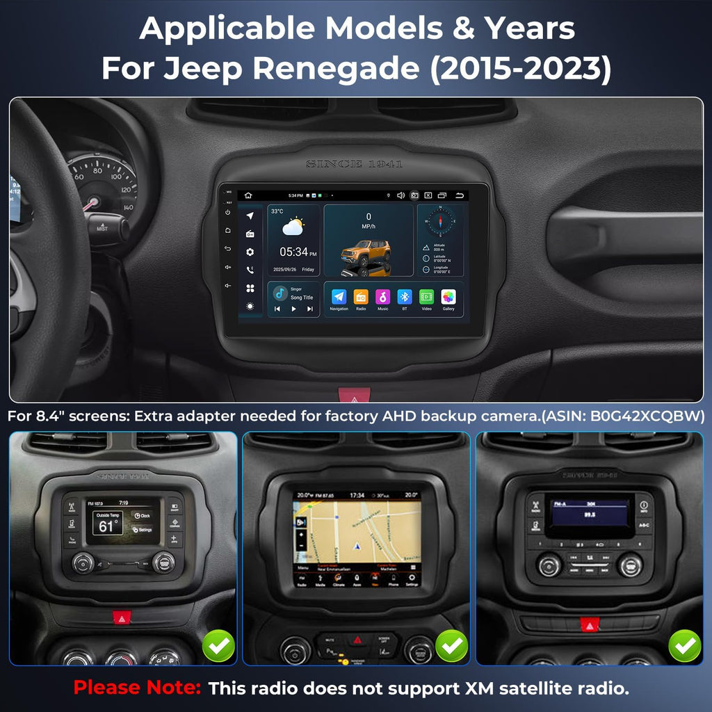 Android 14 Car Stereo Radio for Jeep Renegade 2015-2023, 9 inch QLED Touch Screen GPS Navigation Bluetooth Head Unit Built-in Car Auto Play Support 4G LTE WiFi SWC DSP 6+64GB