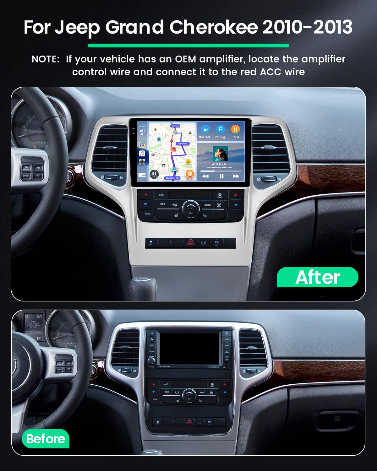 4+128G Radio for Jeep Grand Cherokee 2010-2013, 9" 1280 * 720 Touch Screen for Grand Cherokee Bluetooth Radio with Wireless CarPlay, 5GHz WiFi, Bluetooth 5.0, EQ, GPS Navigation, Backup Camera