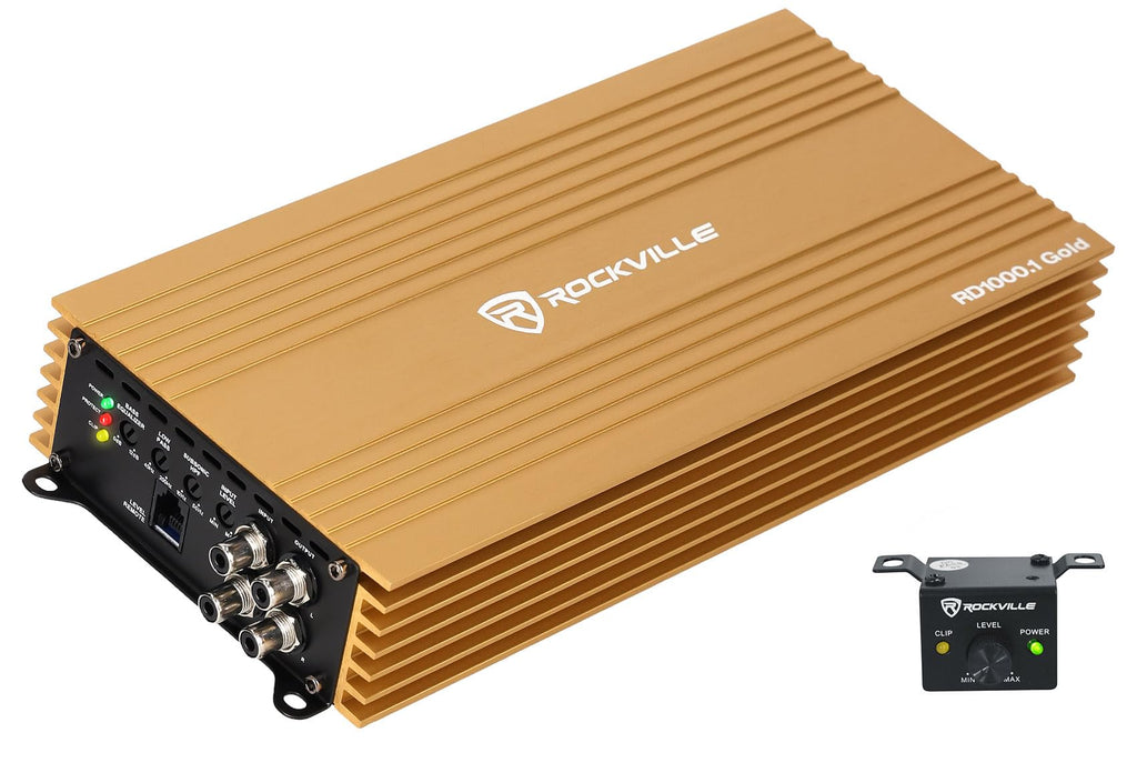 Rockville Mono 1-Ohm Car Amplifier, Class-D, Metal Bass Remote w/Clip Indicator, Low Pass & Subsonic Filters, Compact & High-Efficiency, Ideal for Subwoofers (Black, 1500w RMS)