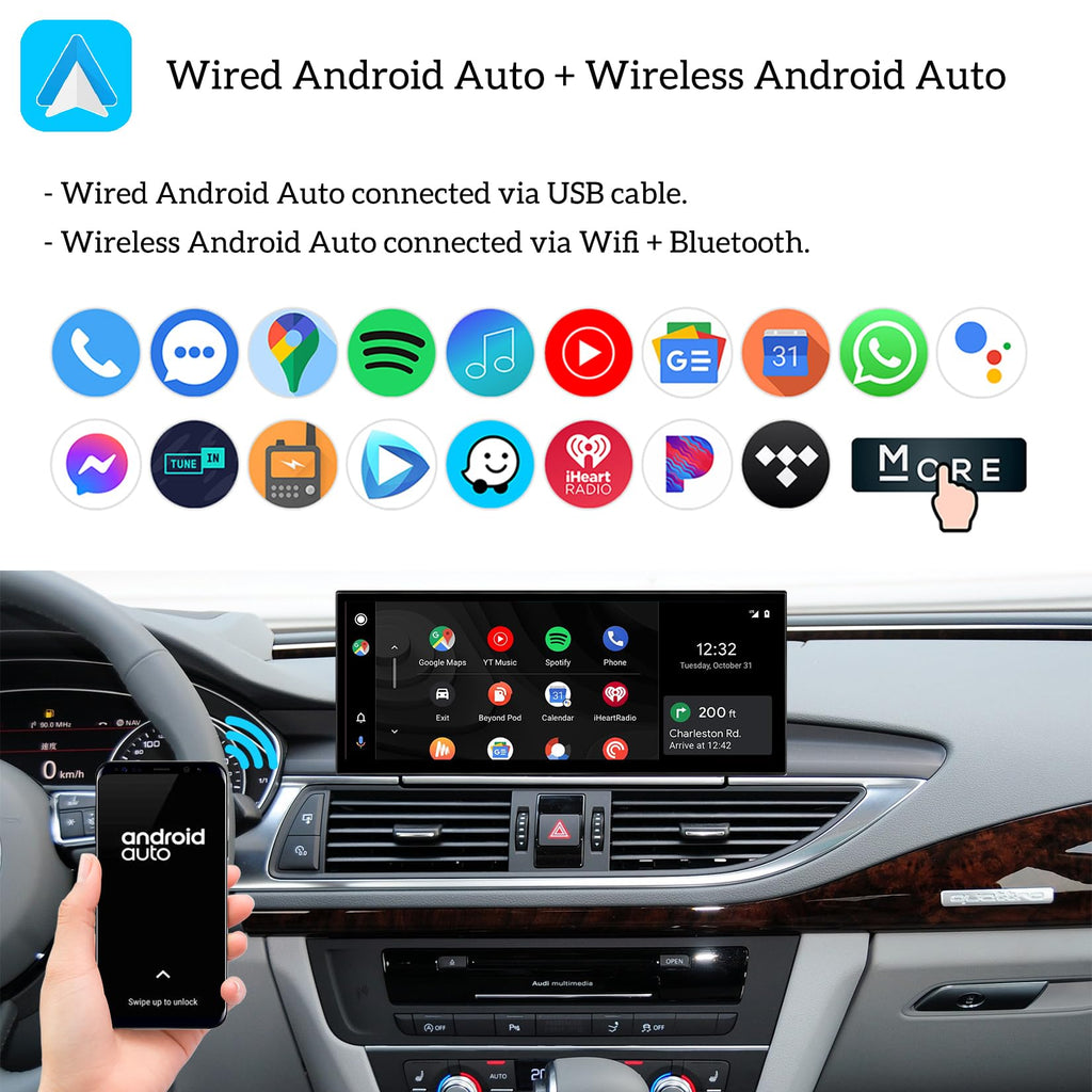12.3" Wireless CarPlay Android Auto Mirroring Car Infortainment Linux Touchscreen Stereo Radio Aftermarket Touch Screen Upgrade Compatible with Audi A6 A7 C7 MIB2 MHI2 Models 2016-2018