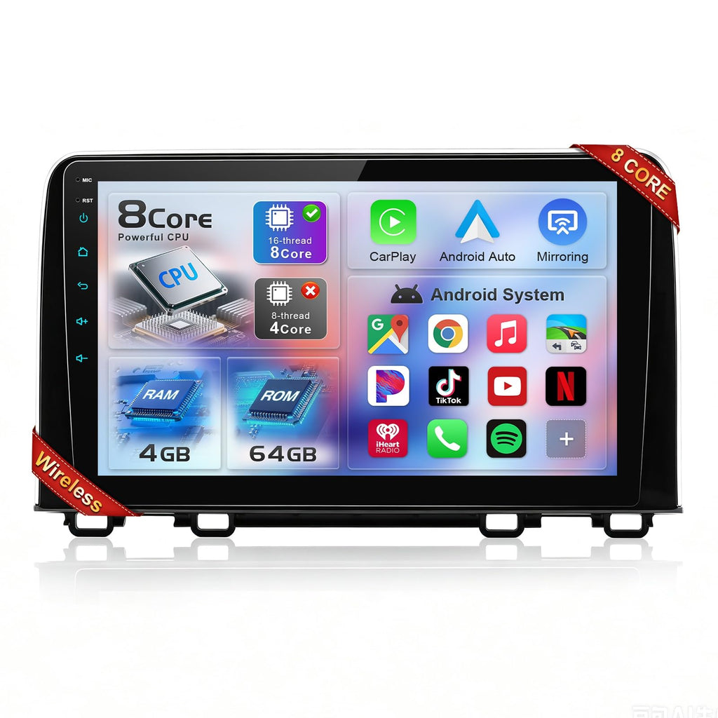 8 Core Car Stereo Radio for Honda CRV 2017-2021, 4+64G 10" QLED Touch Screen Car Radio with Wireless Carplay/Android Auto with WiFi GPS Navigation, Bluetooth, SWC/AM FM Radio