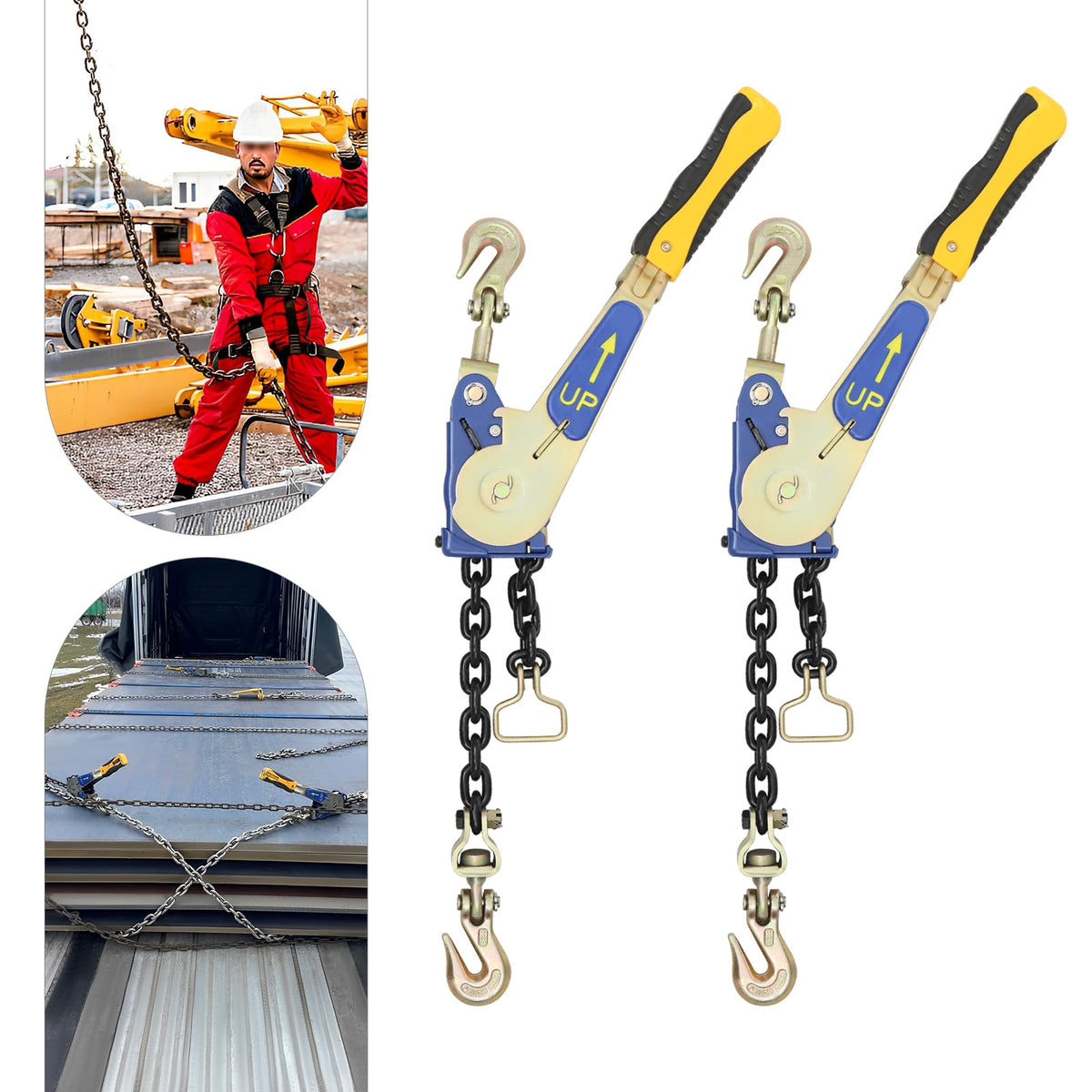2 Pack 5/16-3/8in Ratchet Chain Binder w/ Hook 5400 lbs Working Load Yellow