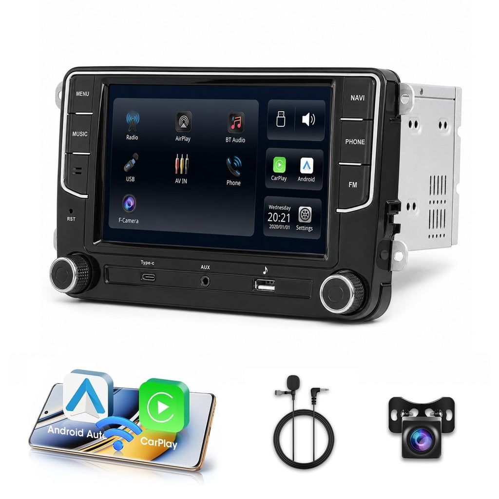 Wireless CarPlay Car Stereo for VW 7" Double Din Radio with Backup Camera