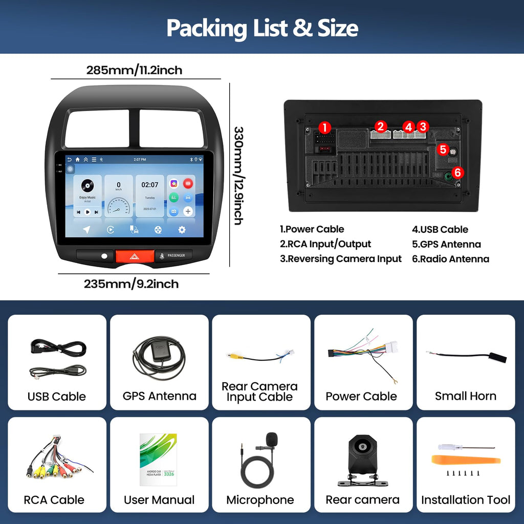 4G+128G Car Stereo Radio for Mitsubishi Outlander Sport RVR 2011-2017 / ASX 2013-2015, Wireless CarPlay Android Auto 10 Inch Incell 1280*720 Touch Screen Head Unit with GPS Bluetooth FM Backup Camera