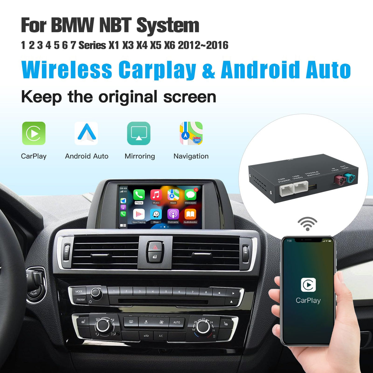 Wireless CarPlay/Android Auto Module for BMW NBT-System 1/2/3/4/5/6/7 Series X1/X3/X4/X5/X6 2012-2016 Support Mirrorlink and OEM Car Functions