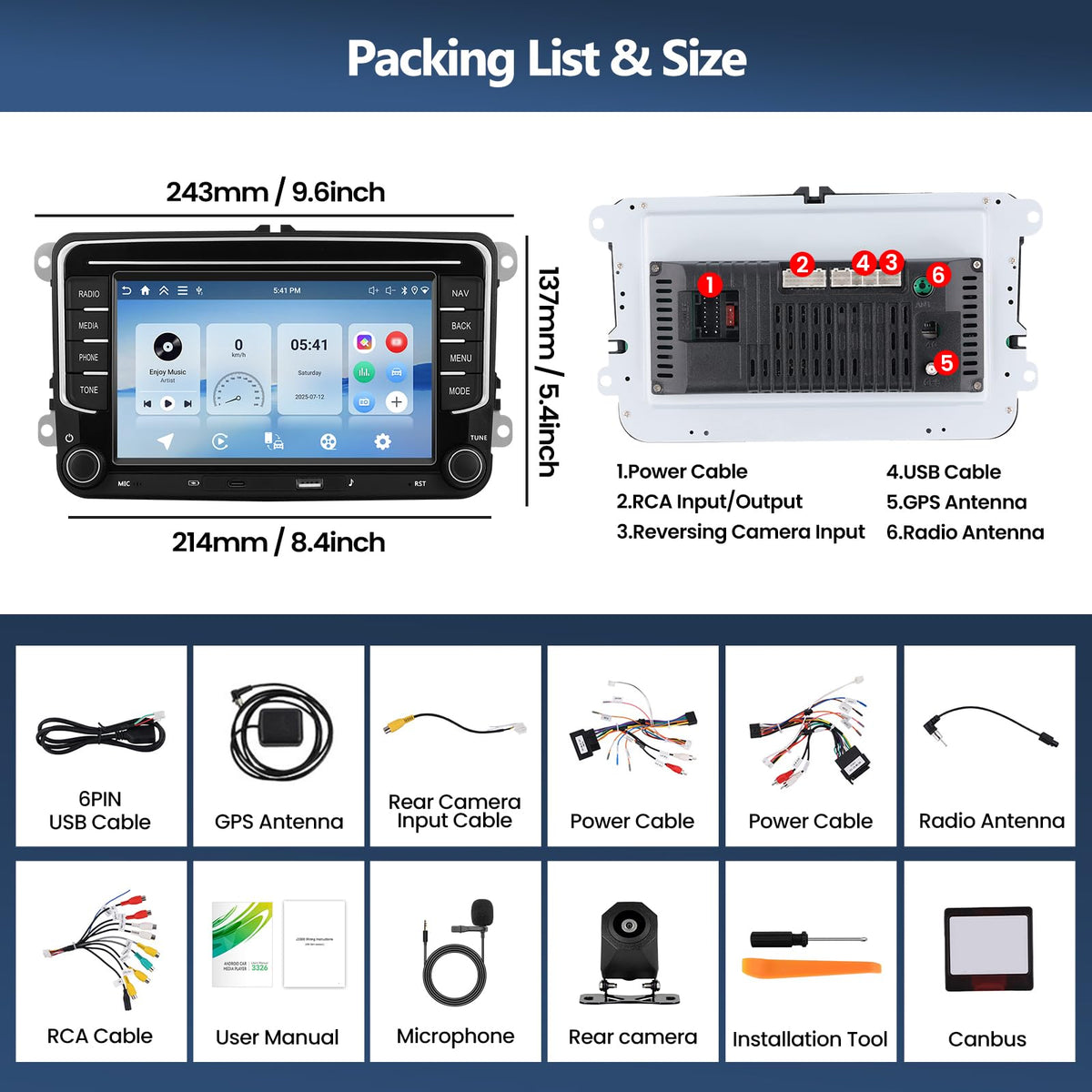 4G+128G Car Stereo Radio for Volkswagen VW Golf MK5 MK6 GTI Rabbit 2006-2013 with Wireless CarPlay Android Auto, 7" IPS Touch Screen Radio Android 15 Head Unit with GPS Bluetooth Backup Camera