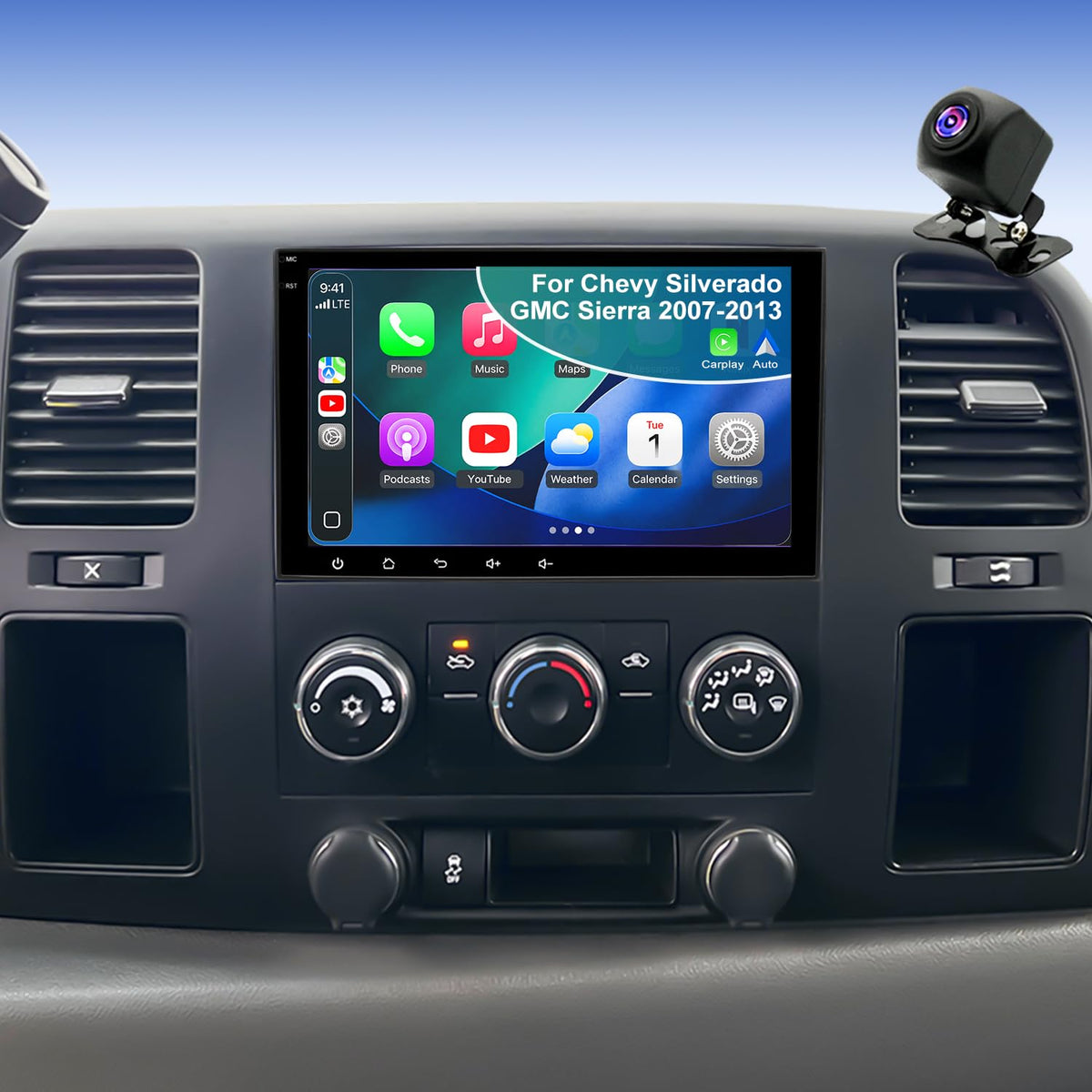 4+64GB 5GWiFi6 Upgrade Car Radio for Chevy Silverado 1500 GMC Sierra 1500 2007-2013, Tahoe Yukon 2007-2014, Equinox Acadia Savana 10" Touch Screen Stereo, Wireless Carplay Android Auto Camera GPS FM