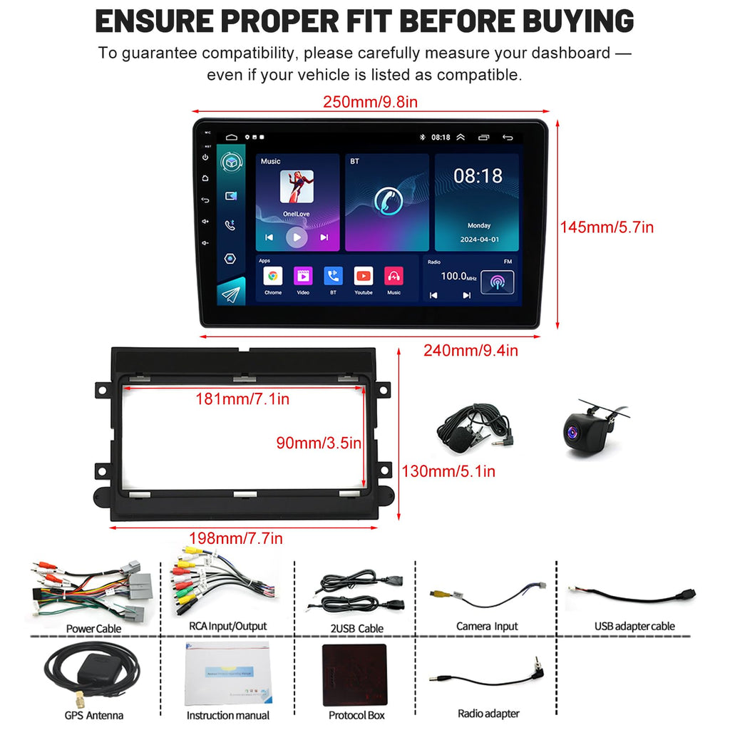 PHEZEN 10 inch Touchscreen Car Stereo Fit for Ford Ford Edge 2007-2010, Android 13 Double Din Car Radio with Carplay & Android Auto in-Dash Navigation BT Mirror Link WiFi Backup Camera 2+64G