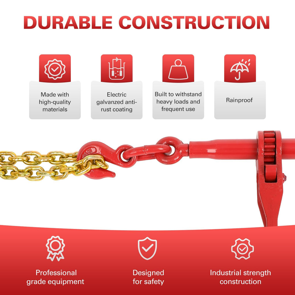 3/8" to 1/2" Ratchet Chain Binder 2 Pack with 3/8" x 10FT G80 Binder Chain G70 Hook, 9200LBS Working Load Tie Down Chain for Flatbed Truck Trailer