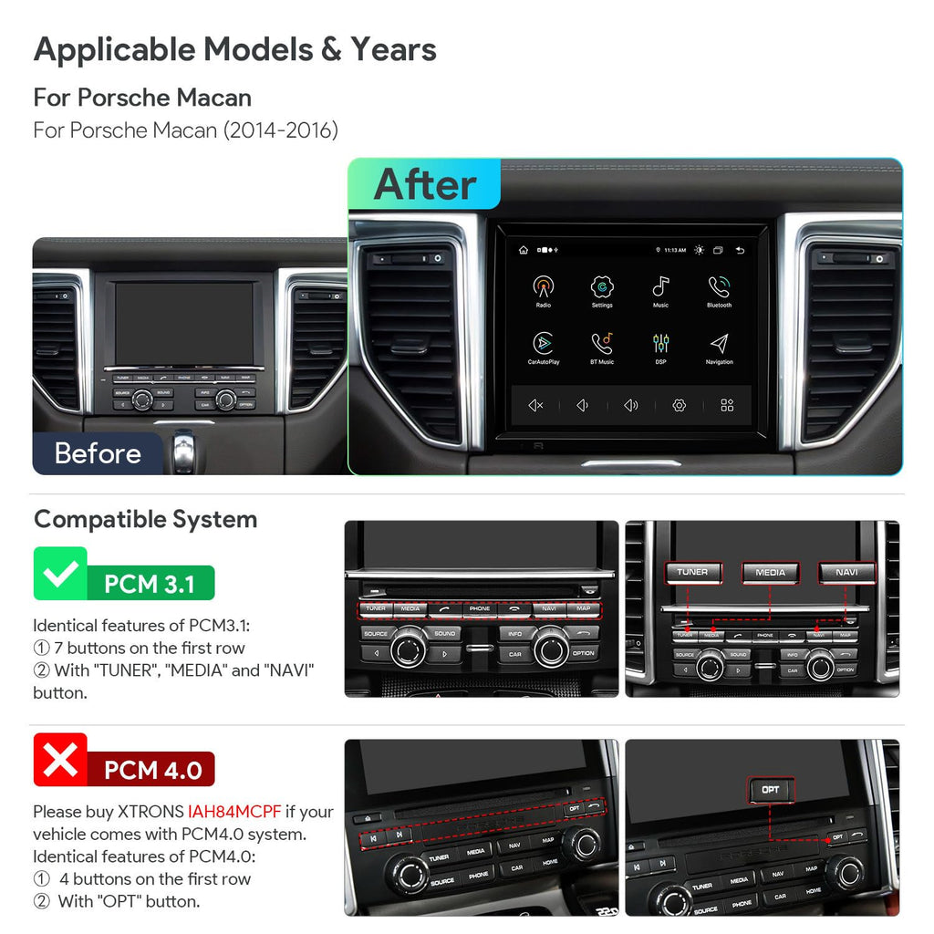 XTRONS 8.4" Android 14 Car Stereo for Porsche Macan 2014-2016, 4+128GB