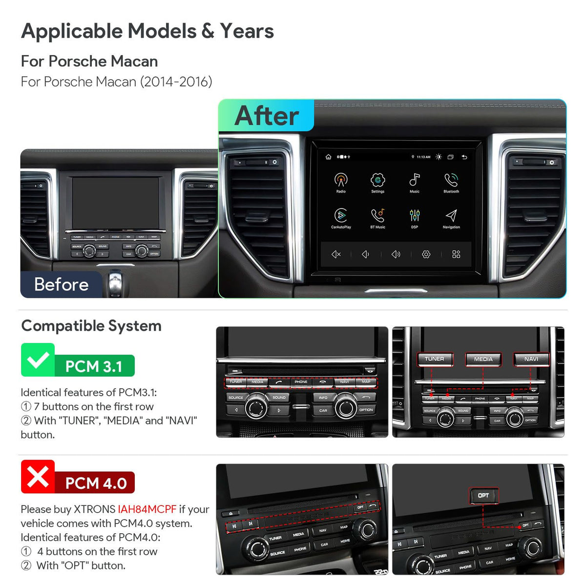 XTRONS 8.4" Android 14 Car Stereo for Porsche Macan 2014-2016, 4+128GB
