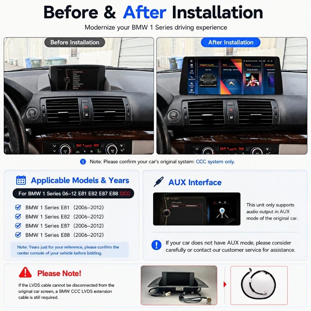 8-Core 6+64GB Carplay Screen for BMW 1 Series E82 E88 2008-2012 CCC System
