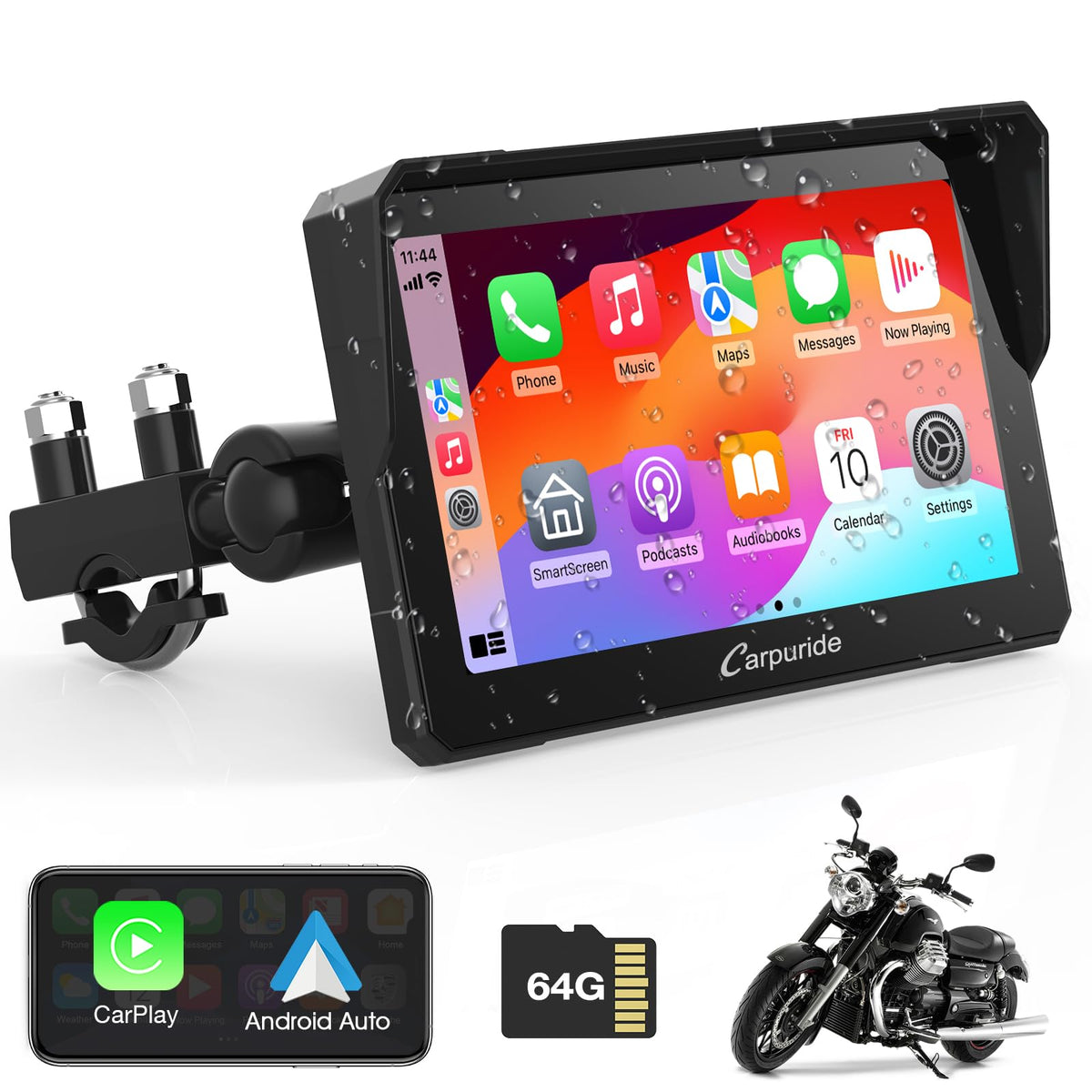 Carpuride W702 7" for Motorcycle Apple Carplay/Android Auto