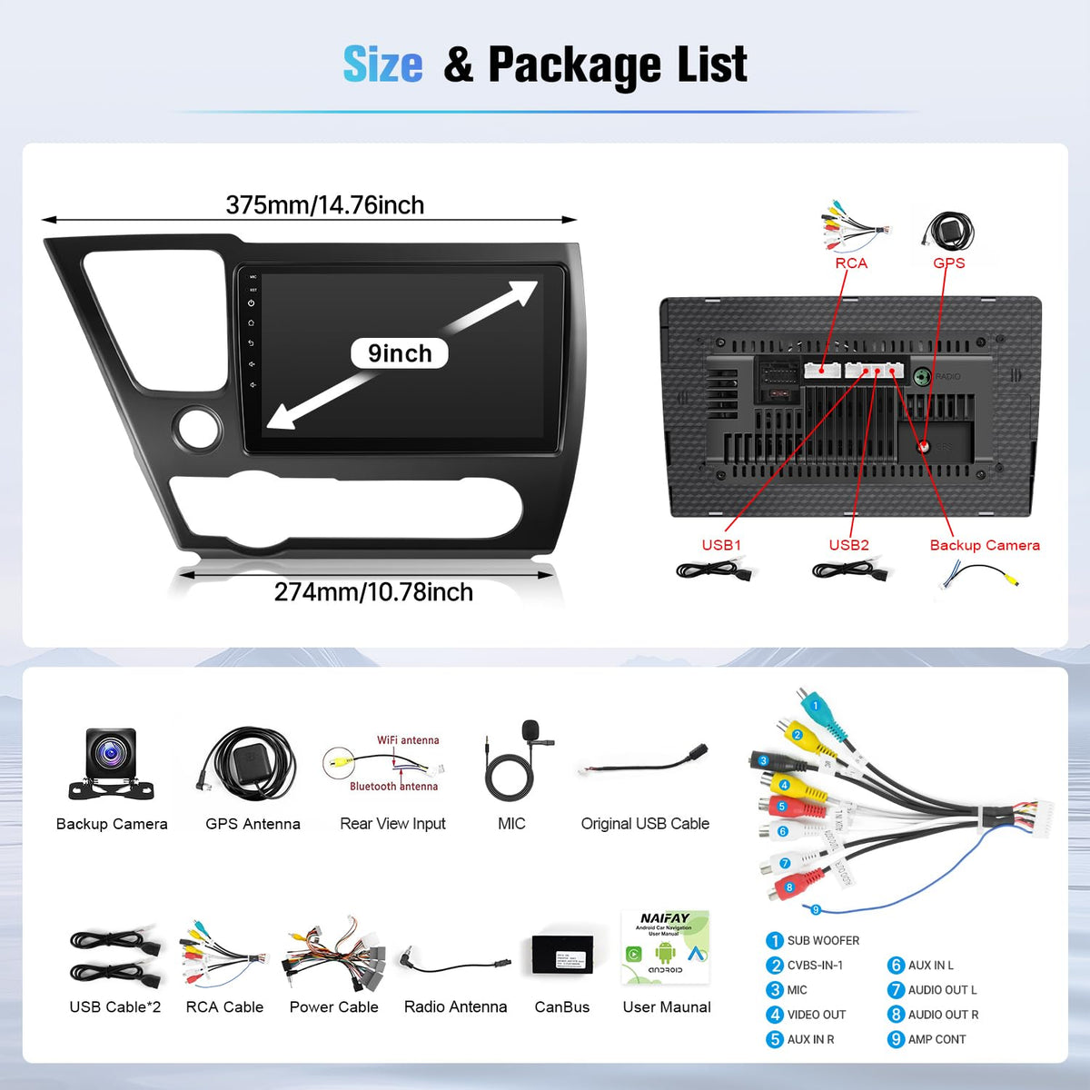 4G+64G Android Car Radio for Honda Civic 2013 2014 2015 2016 2017