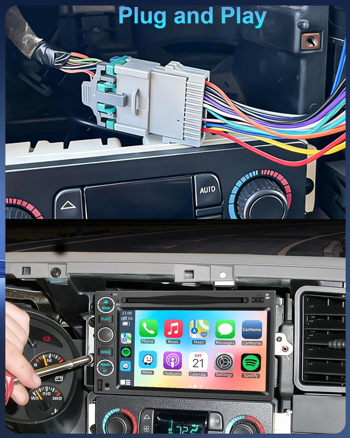 Car Radio Stereo CD DVD Wireless CarPlay Andriod Auto Navi with Camera SWC for Ford F150/F250/F350 2004-2014 /Mustang Edge Explorer Expedition E150 E250 E350 /Mercury Milan/Lincoln Navigator MKX