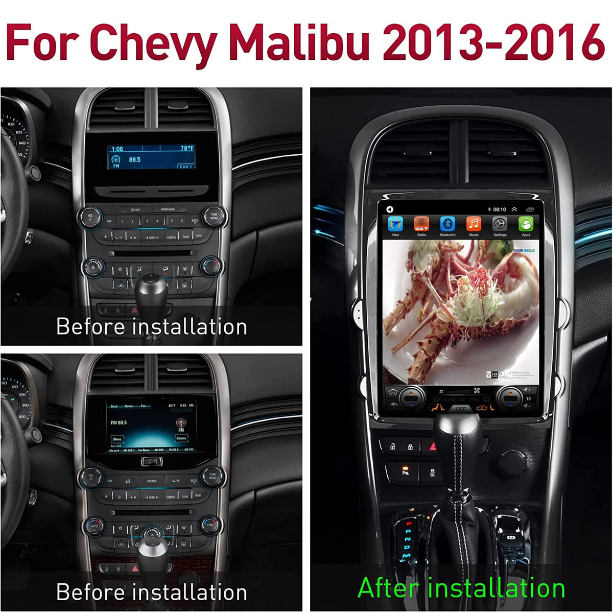 Android 12 Radio Stereo for Chevy Malibu （2013-2016） 12.1 inch IPS Screen Octa Core 4G+64G Head Unit Build-in Wireless Carplay/Android Auto/DSP/WiFi/GPS Free AHD Camera