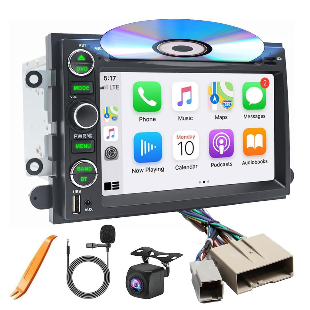 Car Radio Stereo CD DVD Wireless CarPlay Andriod Auto Navi with Camera SWC for Ford F150/F250/F350 2004-2014 /Mustang Edge Explorer Expedition E150 E250 E350 /Mercury Milan/Lincoln Navigator MKX