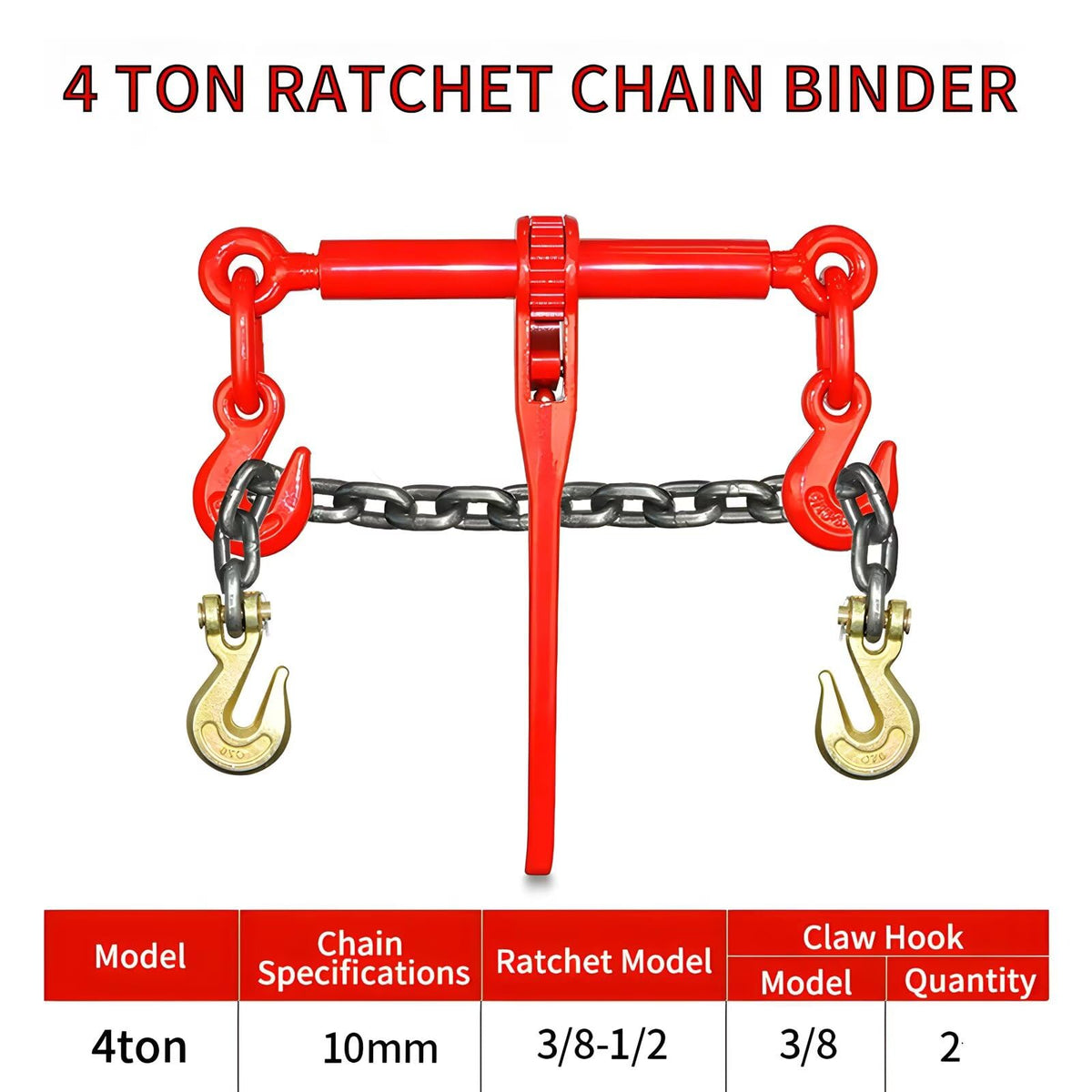Ratchet Chain Binder Kit, Load Binder with G80 Chain and Clevis Grab Hooks, 2 Ton Capacity for Hauling and Towing, 2 Pieces