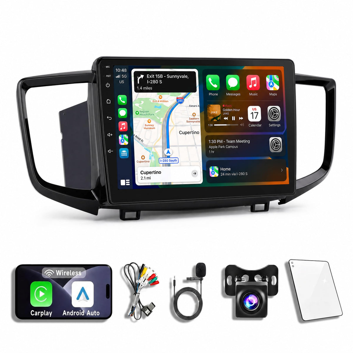 Android 14 Car Radio Stereo for Honda Pilot Ridgeline 2016-2019, 10 Inch Touch Screen Dash Kit 4Core 2+32GB with Wireless CarPlay Android Auto GPS Navigation Bluetooth SWC WiFi 5G DSP RDS FM Camera