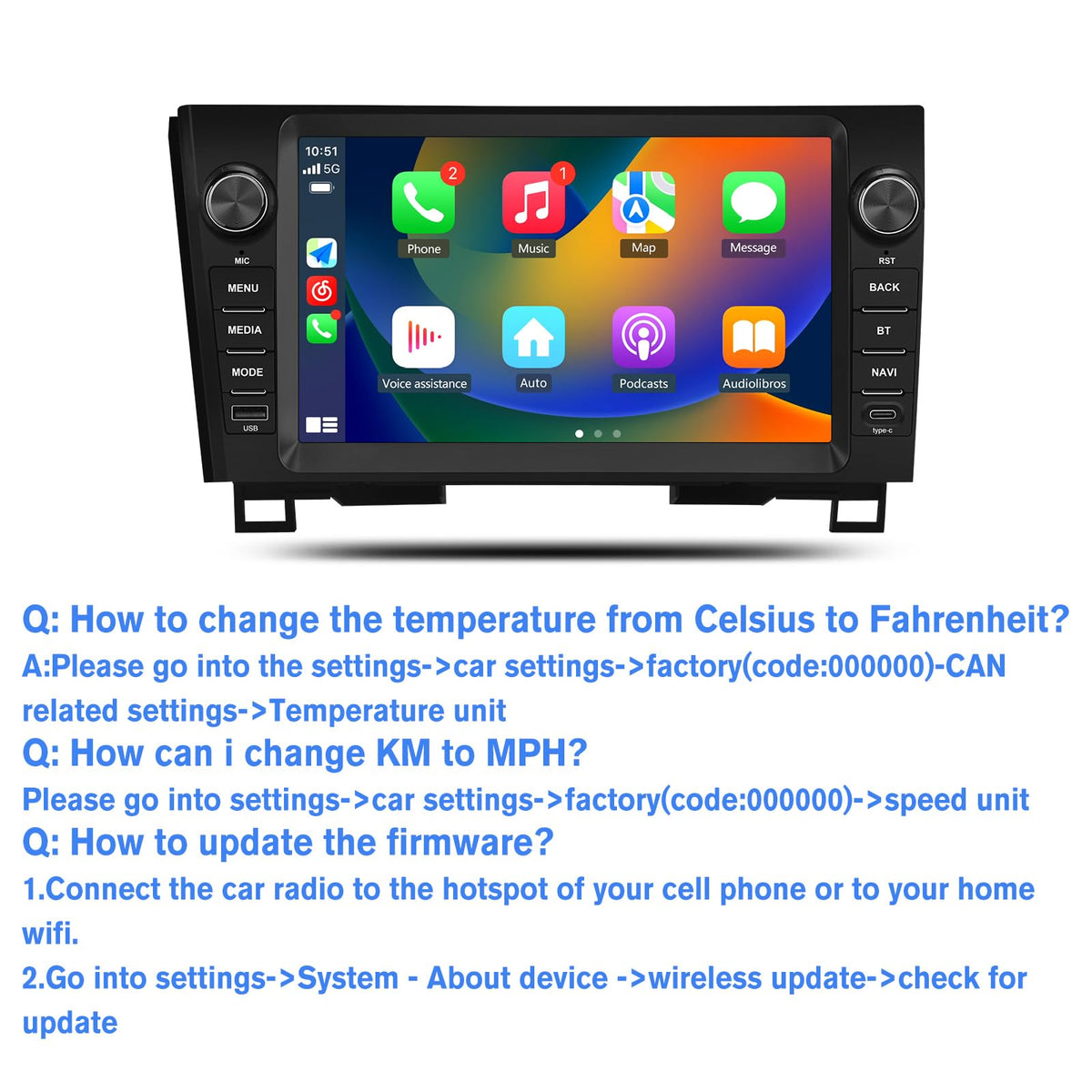Android 15 Car Radio for Toyota Tundra 2007-2013 Sequoia 2008-2018, 9 Inch Touch Screen Car Stereo Wireless CarPlay GPS Navigation WiFi BT FM Mirror Link SWC with Reverse Camera 2+64GB