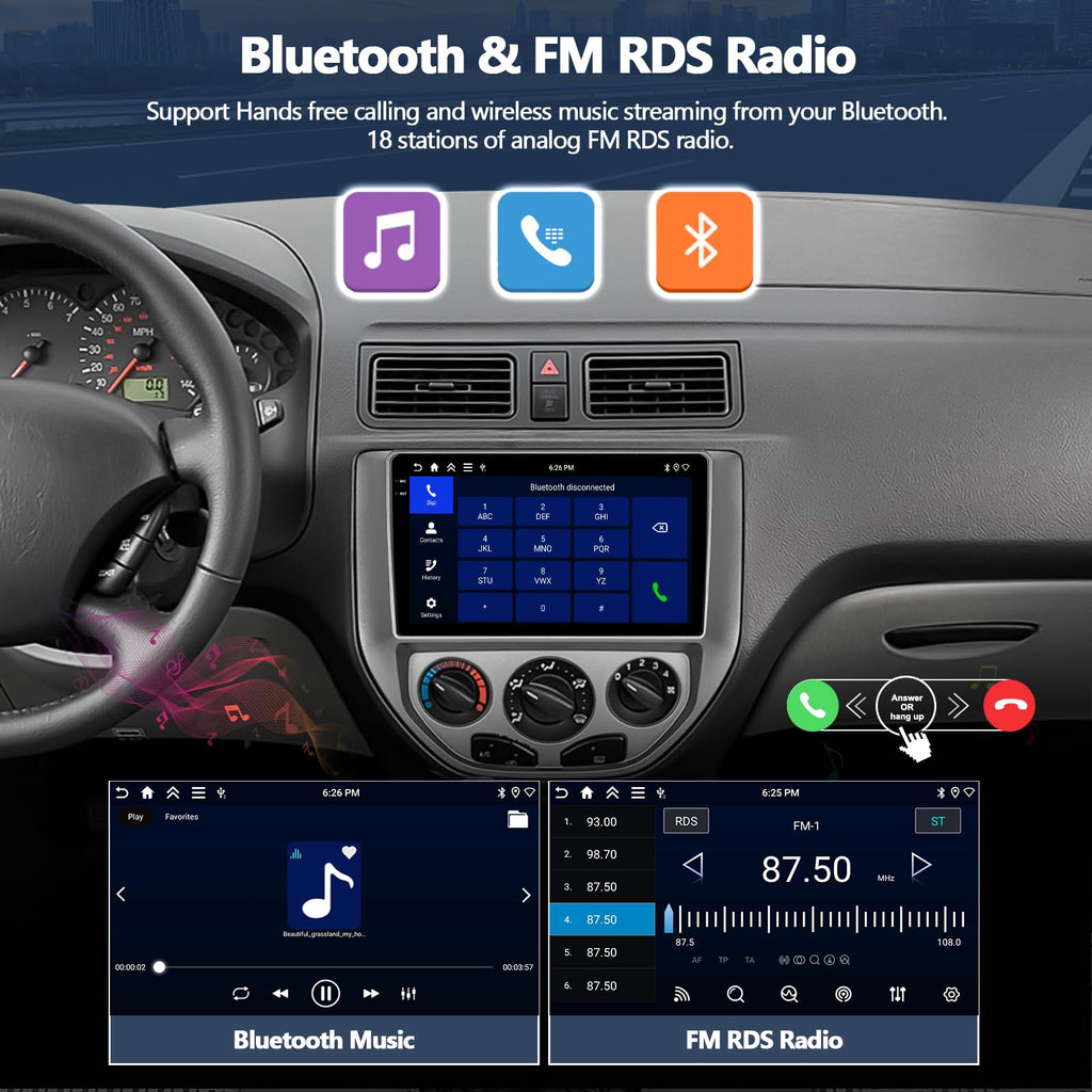 CAMECHO 4G 128G Car Stereo Radio for Ford Focus 2005 2006 2007 with Wireless CarPlay Android Auto 9 inch in-Cell 1280 * 720 Touchscreen GPS WiFi Bluetooth FM Backup Camera Head Unit