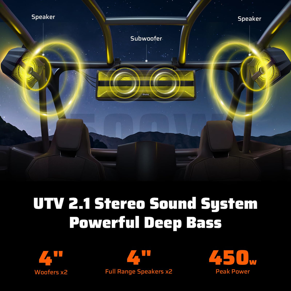 Ehaho 2.1CH Stereo UTV Sound Bar, 17 Inch Bluetooth ATV Speakers with RGB
