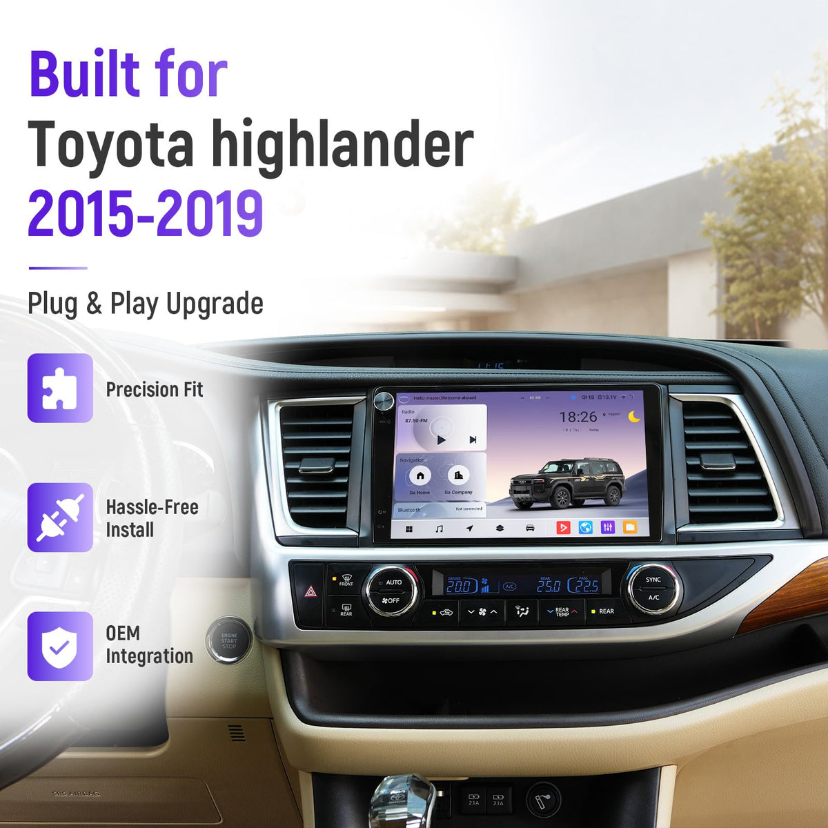 Car Stereo for Toyota Highlander 2015-2019 Upgrade 8GB+128GB Android 12
