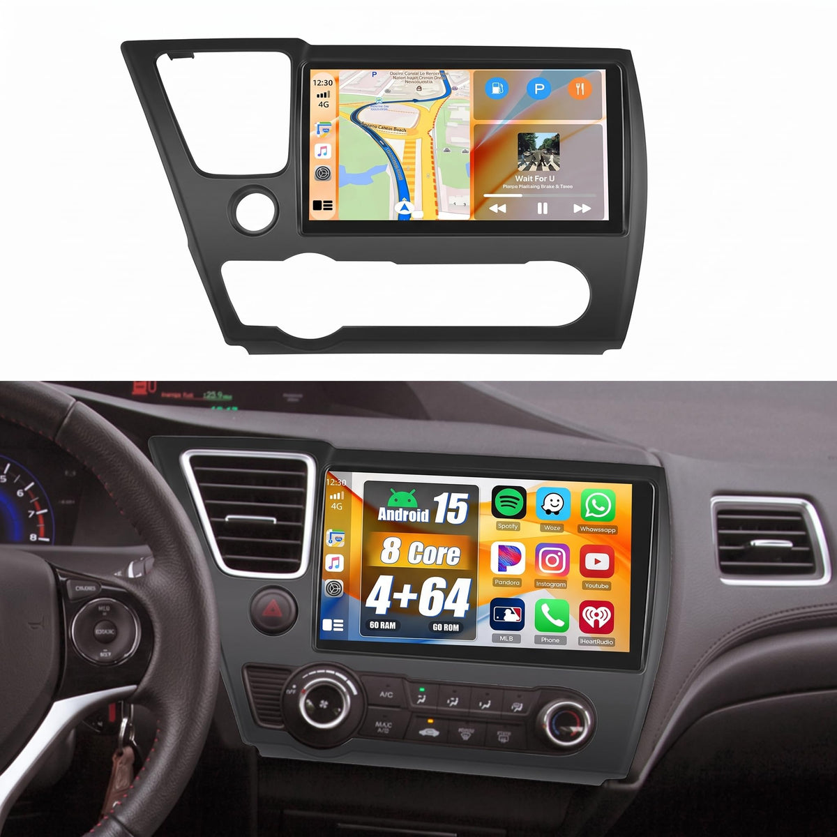 8 Core 6+128GB 9 Inch IPS Android 15 Car Stereo for Honda Civic 2013-2017