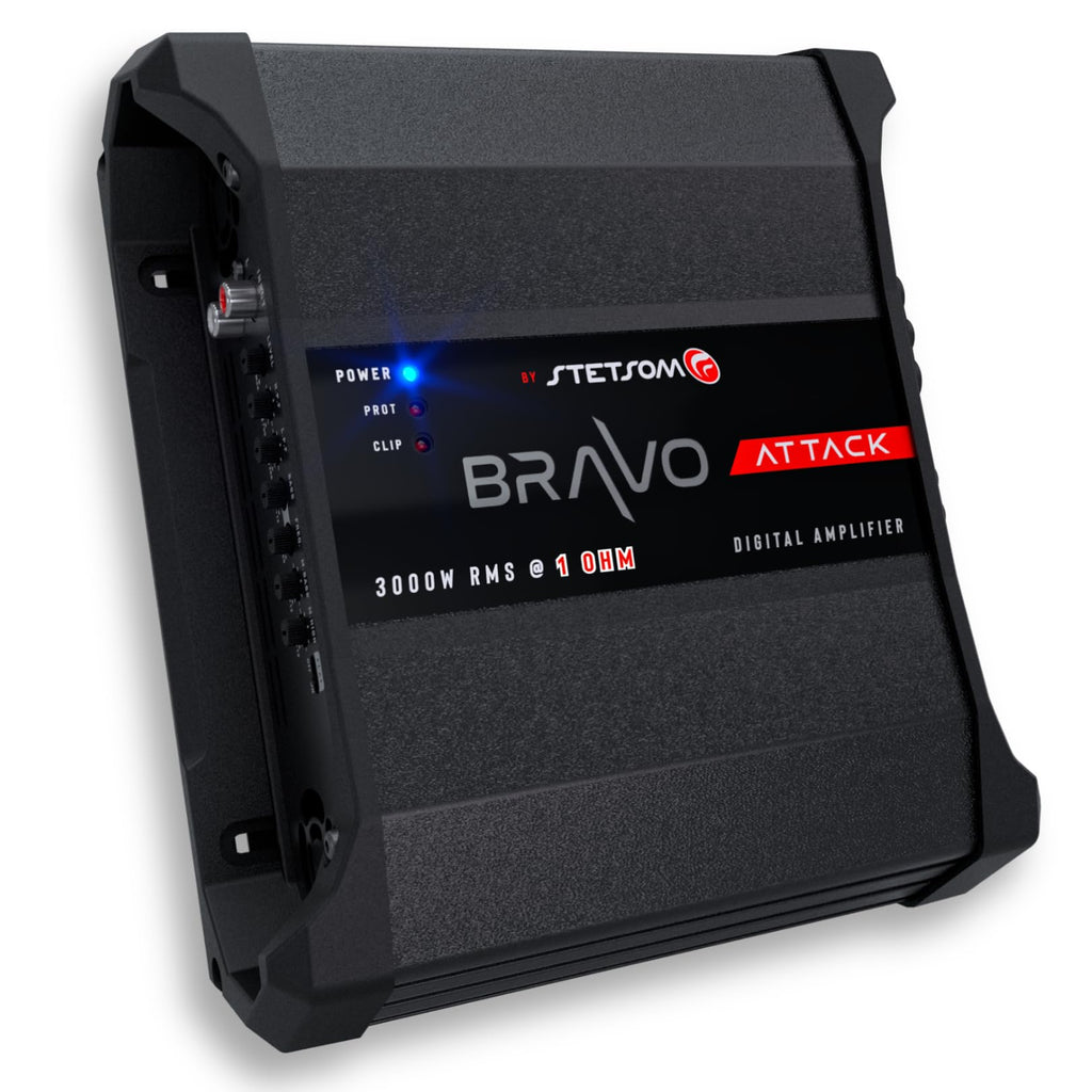 Stetsom Bravo Attack 3000 1 Ohm Mono Car Amplifier, 3000.1 3K Watts RMS, 1Ω Stable Car Audio, Full Range HD Sound Quality, 3000x1, Crossover & Bass Boost, Car Stereo Speaker MD, Smart Coolers