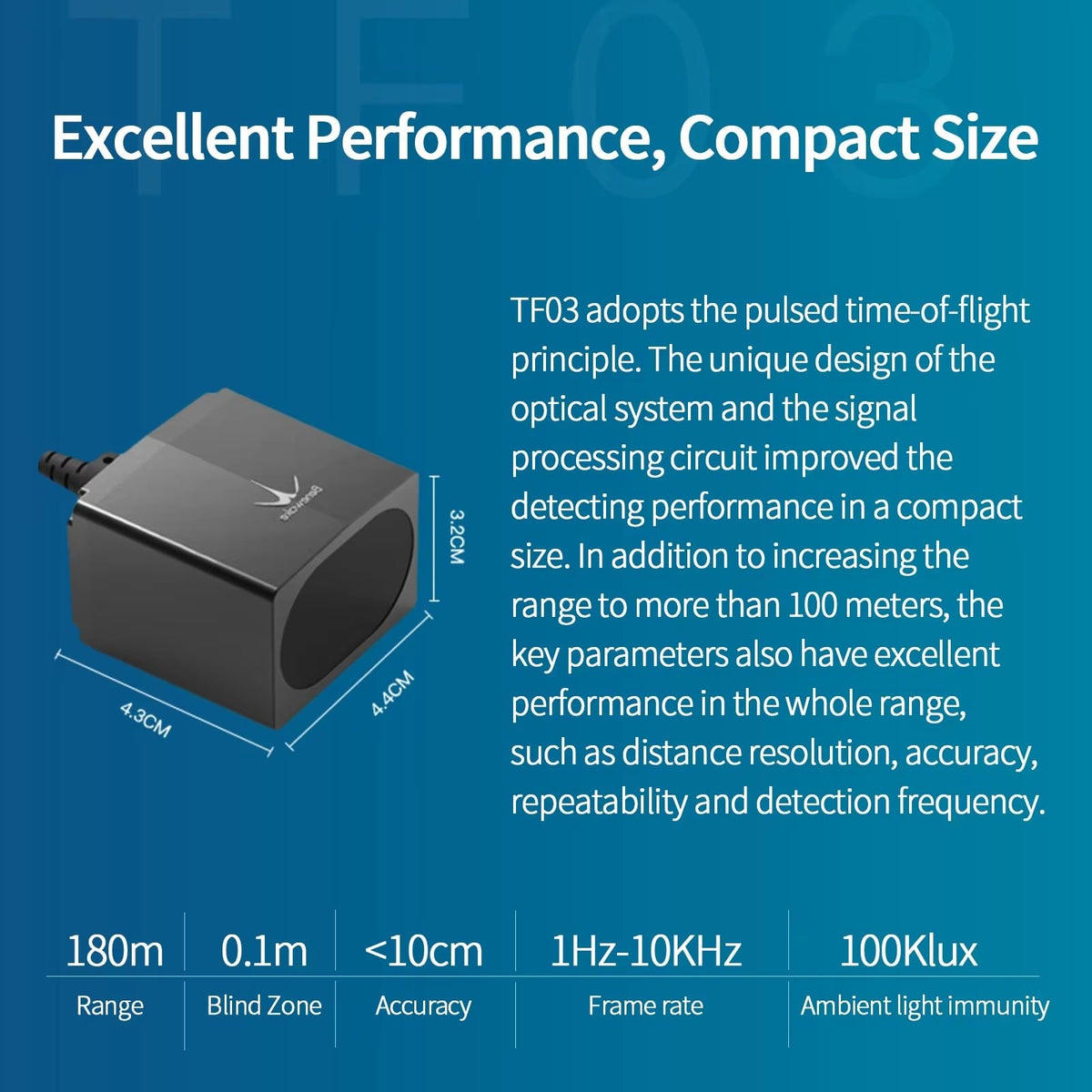 Benewake TF03-180 Industrial Long-Range LiDAR Sensor Laser Radar - 180m Range, IP67 Protection, Strong Light Immunity, Ideal for UAV Obstacle Avoidance & Vehicle Safety Warning (CAN)