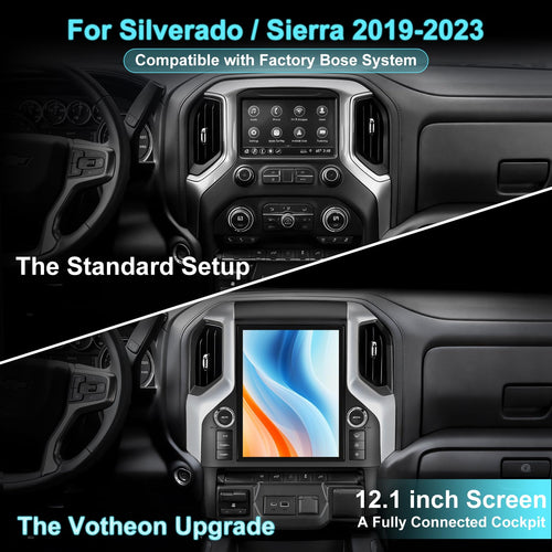 12.1 Inch Touch Screen Android Car Radio Upgrade for GMC Sierra Silverado 2019-2023, Wireless CarPlay & Android Auto, Octa-Core, GPS Navigation, 4G LTE, Multimedia Player Head Unit