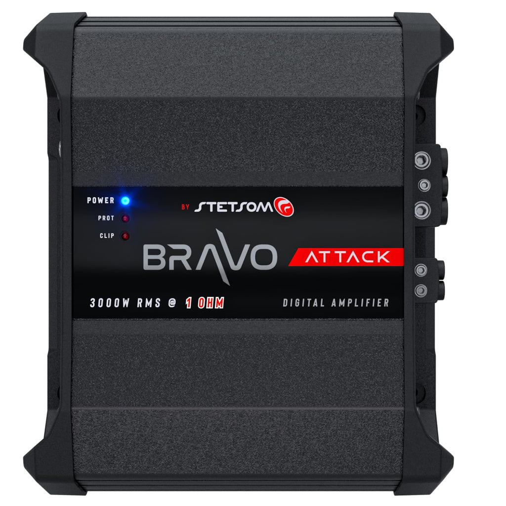 Stetsom Bravo Attack 3000 1 Ohm Mono Car Amplifier, 3000.1 3K Watts RMS, 1Ω Stable Car Audio, Full Range HD Sound Quality, 3000x1, Crossover & Bass Boost, Car Stereo Speaker MD, Smart Coolers