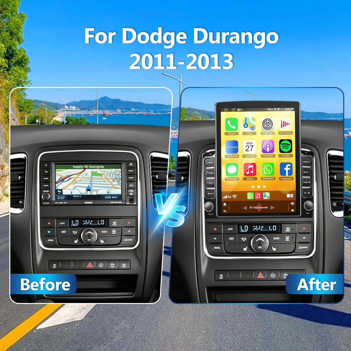 4Core 64G Android 14 Double Din Car Radio for Dodge Durango 2011-2013