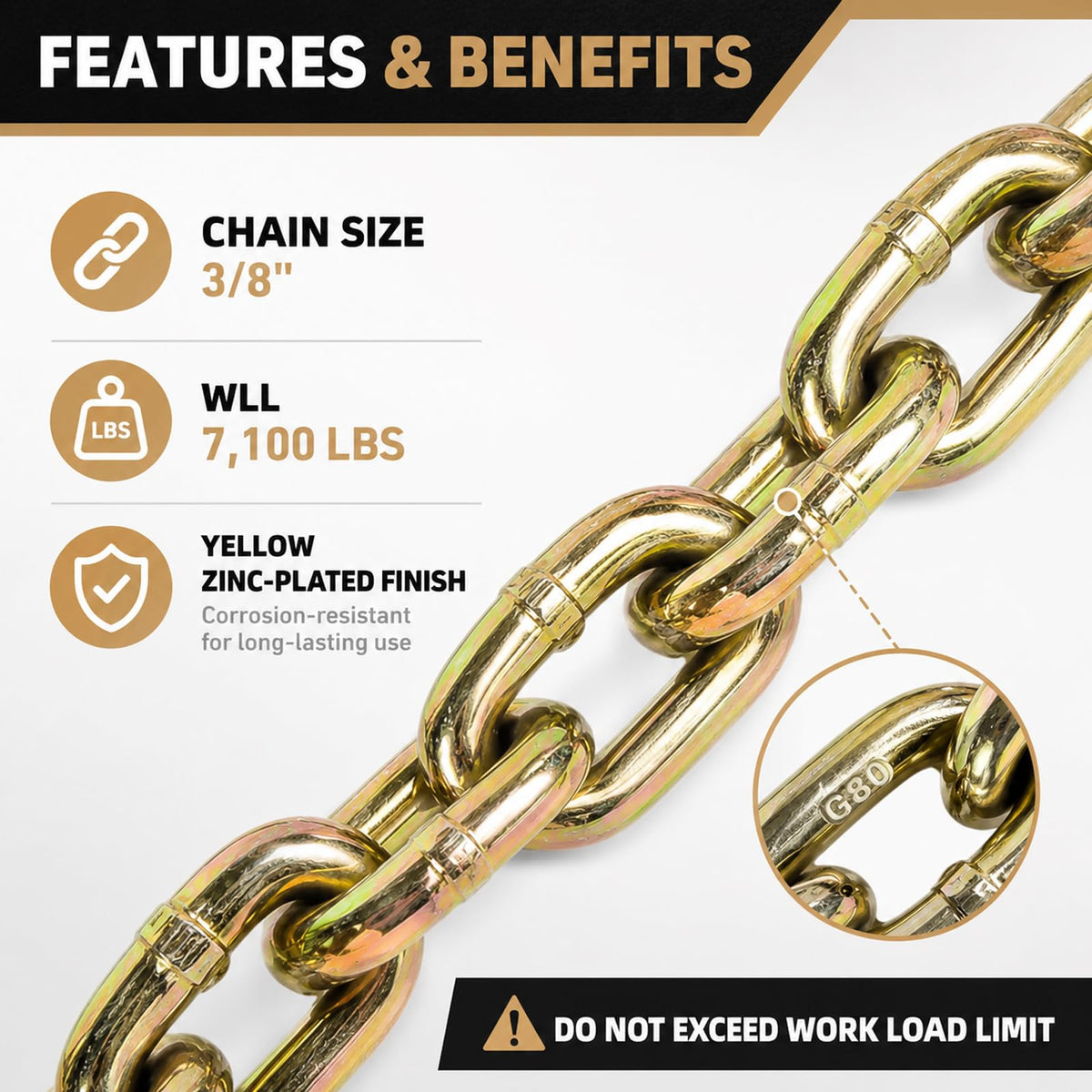 AAIN 4 Pack Chain and Binder Kit 3/8 in-1/2 in Ratchet Binders and Chains