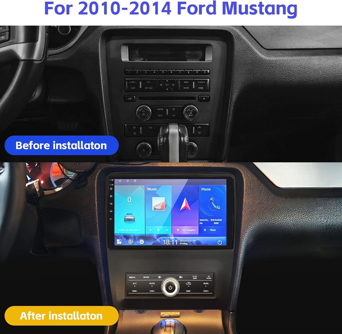 4+64G Car Radio for Ford Mustang 10 inch Touch Screen 2010 2011 2012 2013 2014 Stereo,Wireless Carplay/WiFi/Bluetooth/EQ Audio/Andriod Auto/AM/FM/AHD Camera