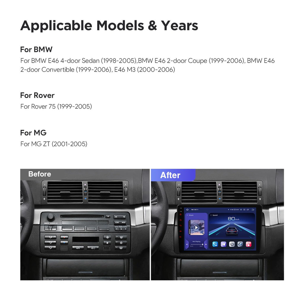 XTRONS Car Stereo for BMW E46 M3 Rover 75 MG ZT, Android 14 Qualcomm 665 Octa Core Car Radio, 9” QLED Touch Screen Head Unit GPS Navigation Bluetooth Built in DSP CarPlay Android Auto (8+256GB)