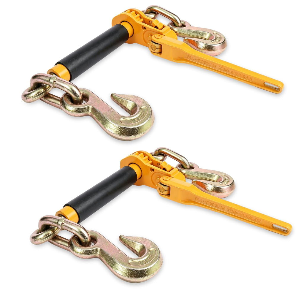 3/8"-1/2" Heavy Duty Ratchet Chain Binders, Load Binders with 2 Grab Hooks