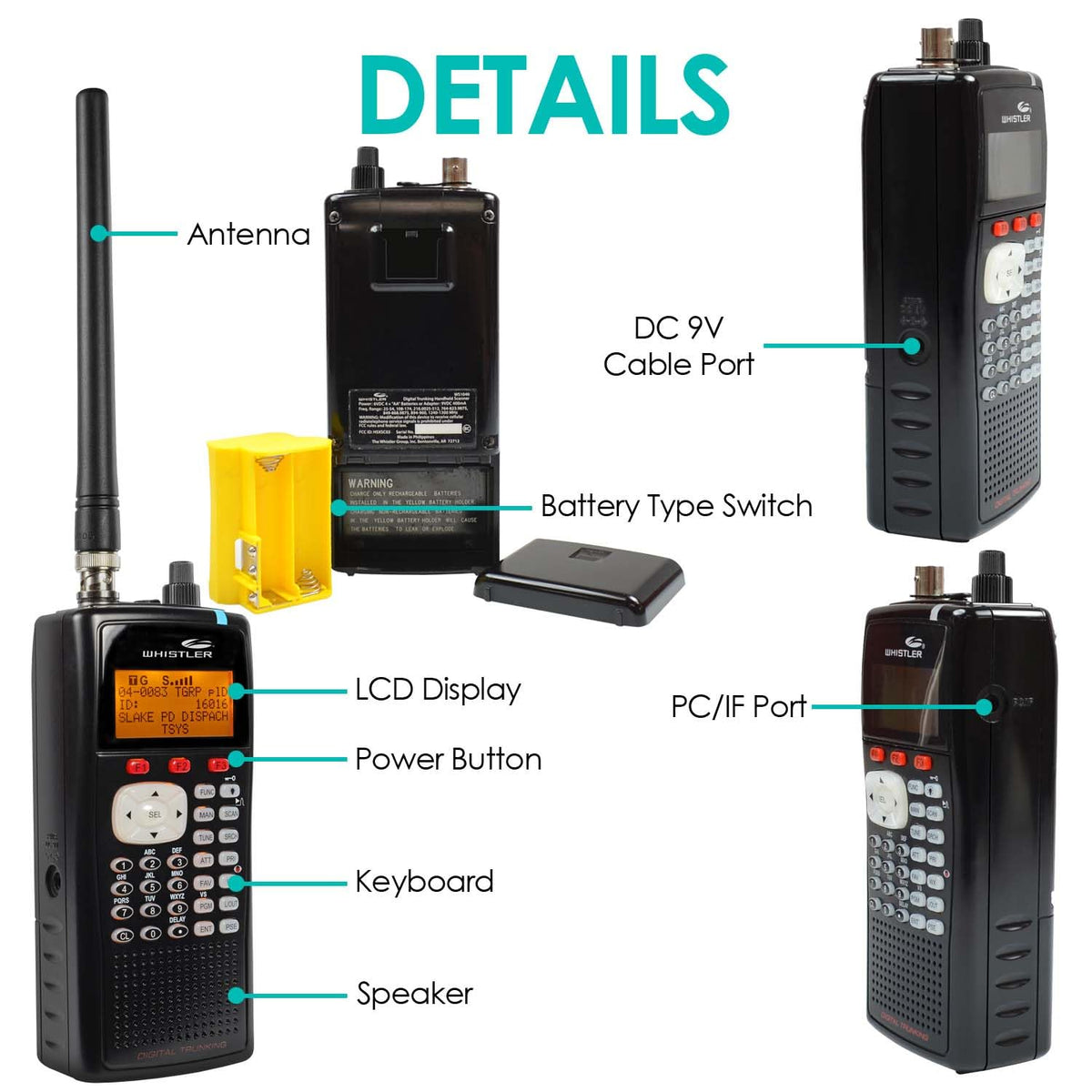 Whistler WS1040 Handheld Digital Scanner – P25 Phase I, Trunking, Same Weather Alerts, Multi-System Support, Programmable, PC Interface, LED & Audio Alerts