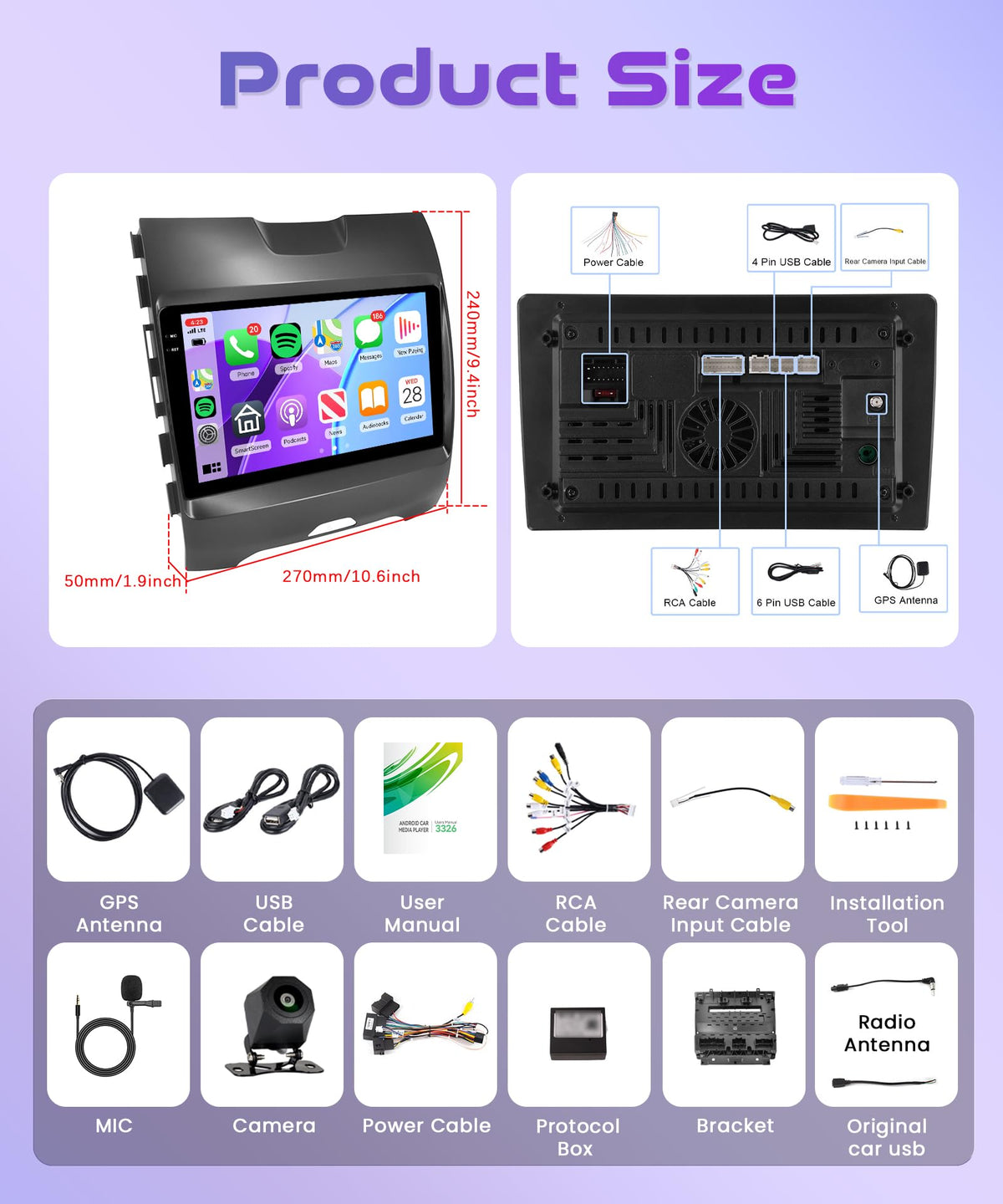 Rimoody 4G+128G Android Car Stereo Radio for Ford Edge 2015-2018 CarPlay