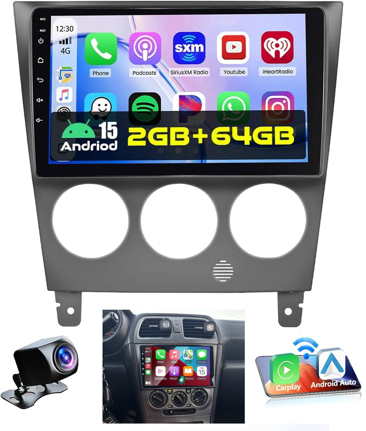 4+128GB Android 15 Car Stereo for Subaru Impreza 2003-2006 Wireless Carplay Android Auto, 9 Inch Incell Touch Screen Car Stereo with GPS, Backup Camera, Bluetooth, FM/RDS, EQ, WiFi, SWC