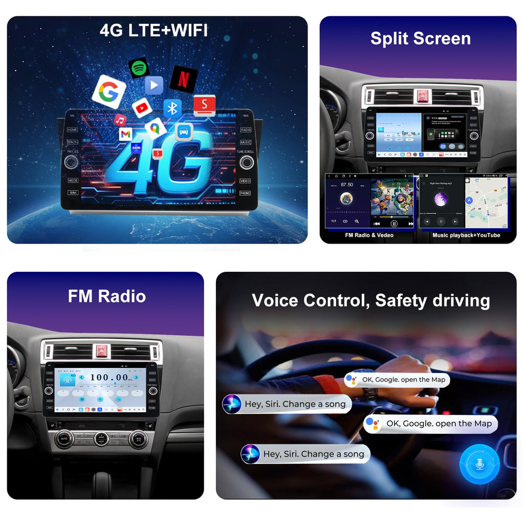 4G LTE Radio for Subaru Legacy Outback 2015 2016 2017 2018 2019 Upgrade,8-Core CPU QLED Touch Screen Stereo,Wireless CarPlay & Android Auto