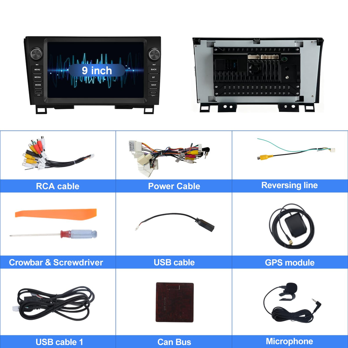 Android 15 Car Radio for Toyota Tundra 2007-2013 Sequoia 2008-2018, 9 Inch Touch Screen Car Stereo Wireless CarPlay GPS Navigation WiFi BT FM Mirror Link SWC with Reverse Camera 2+64GB