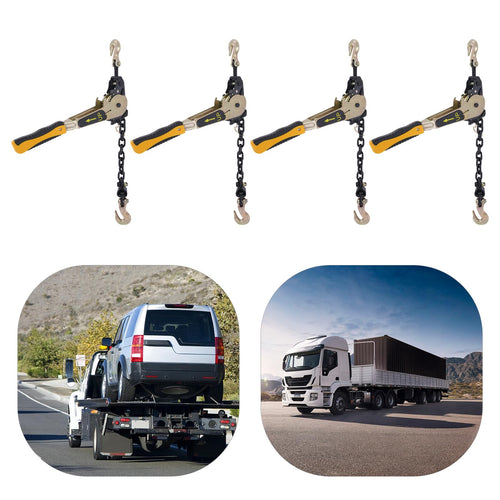 4 Pack 3/8"-1/2" Easy Ratchet Chain Binder with Grab Hooks & 6600 lbs WLL - Heavy Duty Tie Down Ratchet Load Binder for Flatbed Trailers & Trucks, Tractors, Transportation, Industry, Yellow