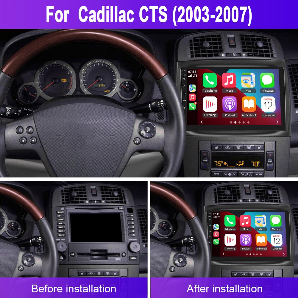 Android 13 Car Stereo Radio for Cadillac CTS 2003-2007, 10 Inch Touchscreen Radio Support for Carplay/Android Auto GPS Navi Head Unit BT FM SWC Mic AHD Backup Camera 2G+64G