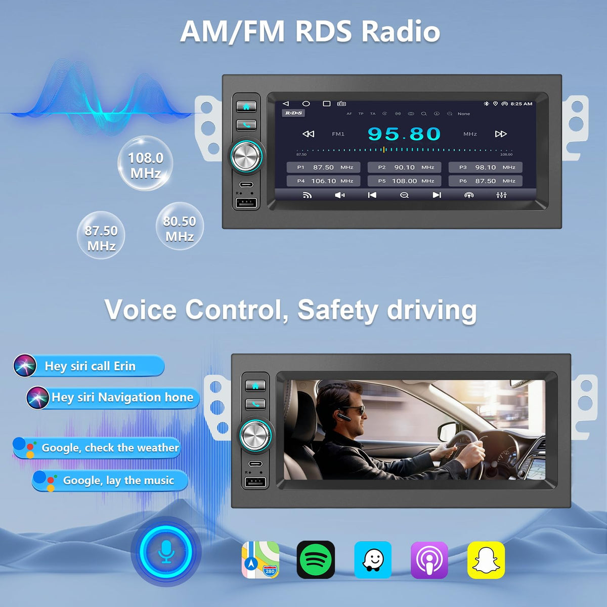 Plug and Play 1.5 Din Car Radio for Chevy Suburban 1995-2002,Tahoe 1995-2002，Silverado 1996-2002, Blazer 1998-2001，for GMC Yukon 1995-2002，Sierra 1999-2003.6.9 Inch with Carplay Android Auto AM/FM