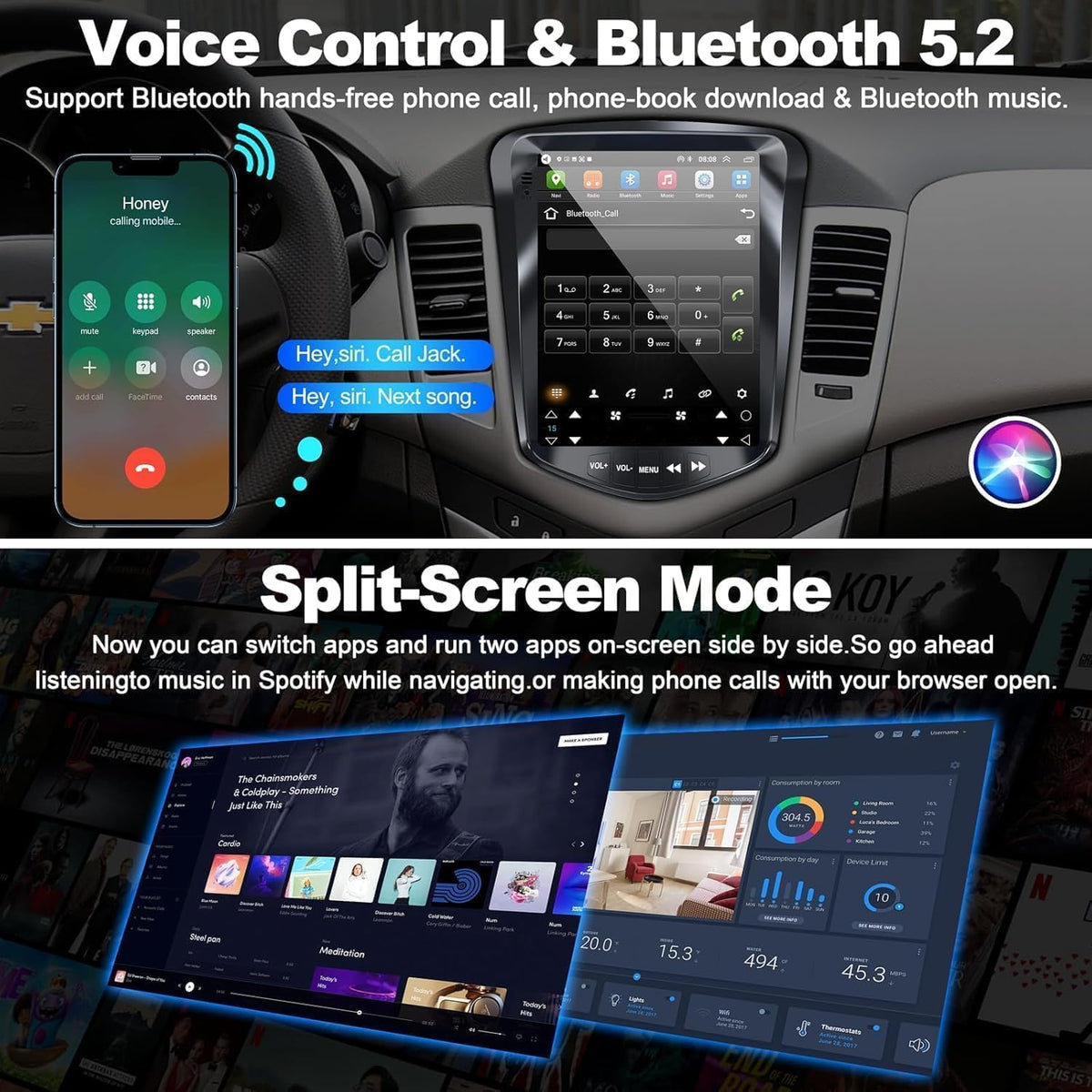 [8 Core+64G] Car Radio for Chevrolet Chevy Cruze 2009 2010 2011 2012 2013 2014 2015, 10.4 Inch IPS Touch Screen Car Stereo with Carplay/Android Auto,GPS, WiFi, Bluetooth,FM, DVR/DPS, Android 15