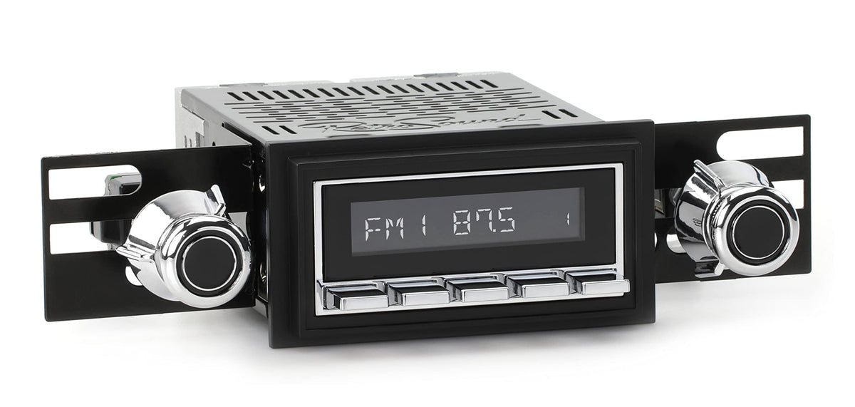 RetroRadio Direct-Fit Radio for Classic Vehicles (Chrome Face and Buttons, Black Bezel)