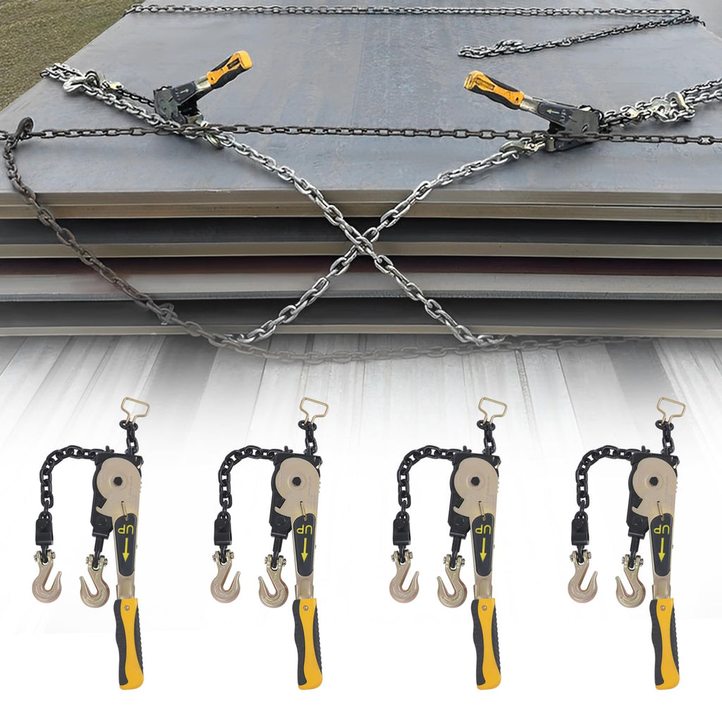 Ratchet Chain Binder 3/8-1/2 '' 6600lbs G70 Grab Hook, Heavy Duty Tie Down Hauling Chain, Tie Down Hauling Chain Binders for Hauling, Towing, Logging