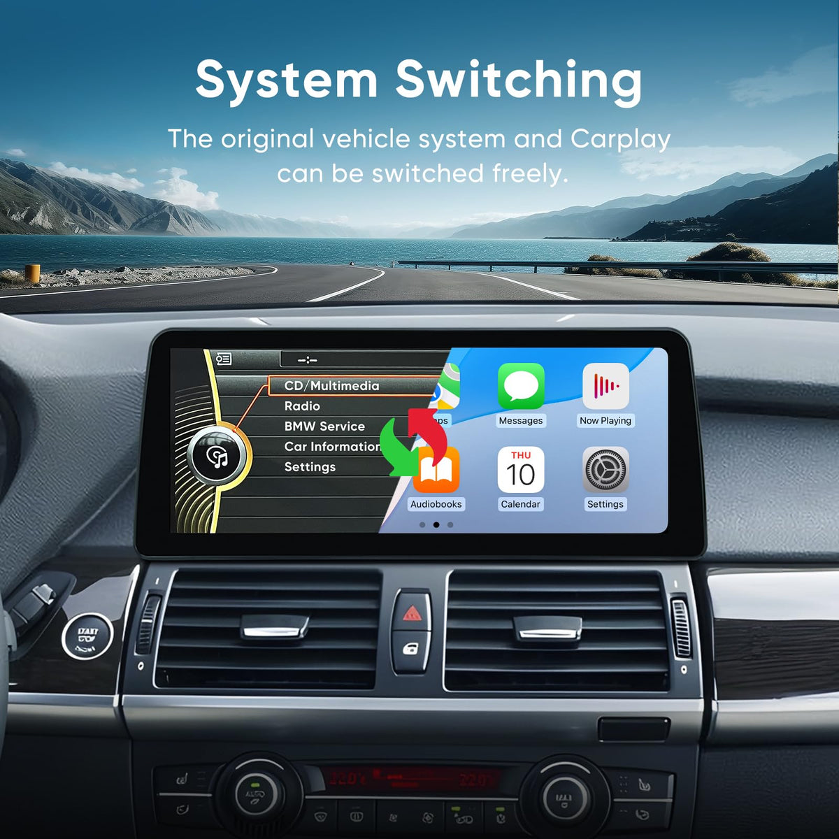 12.3 inch Touch Screen for BMW X5 X6 CIC E70 E71 (2011-2013) Wireless CarPlay Android Auto Upgrade Factory Car Radio Retain Original Amplifier Stereo Sound System