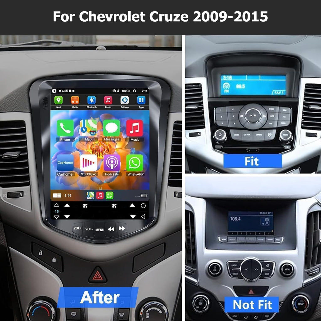 [8 Core+64G] Car Radio for Chevrolet Chevy Cruze 2009 2010 2011 2012 2013 2014 2015, 10.4 Inch IPS Touch Screen Car Stereo with Carplay/Android Auto,GPS, WiFi, Bluetooth,FM, DVR/DPS, Android 15